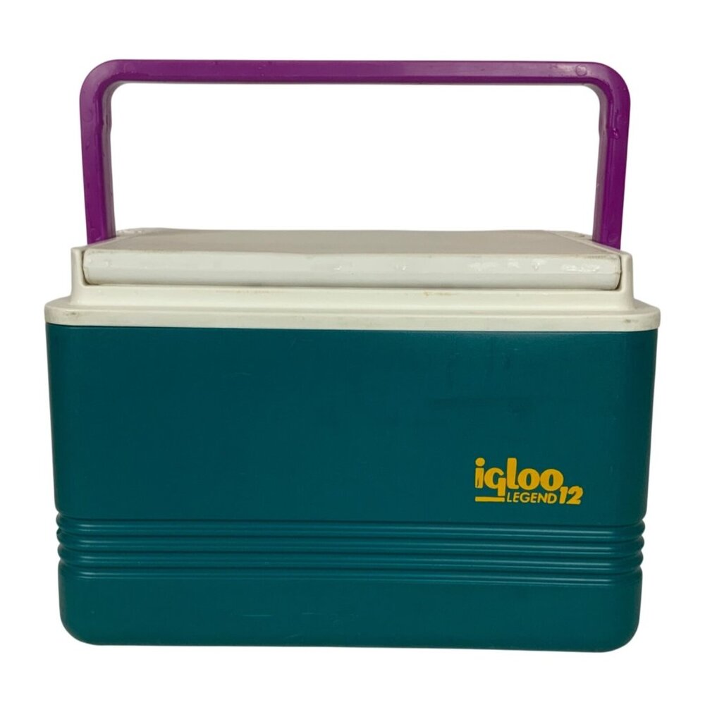Vintage 90s Igloo Legend 12 Quart Cooler With Teal Body & Purple Handle